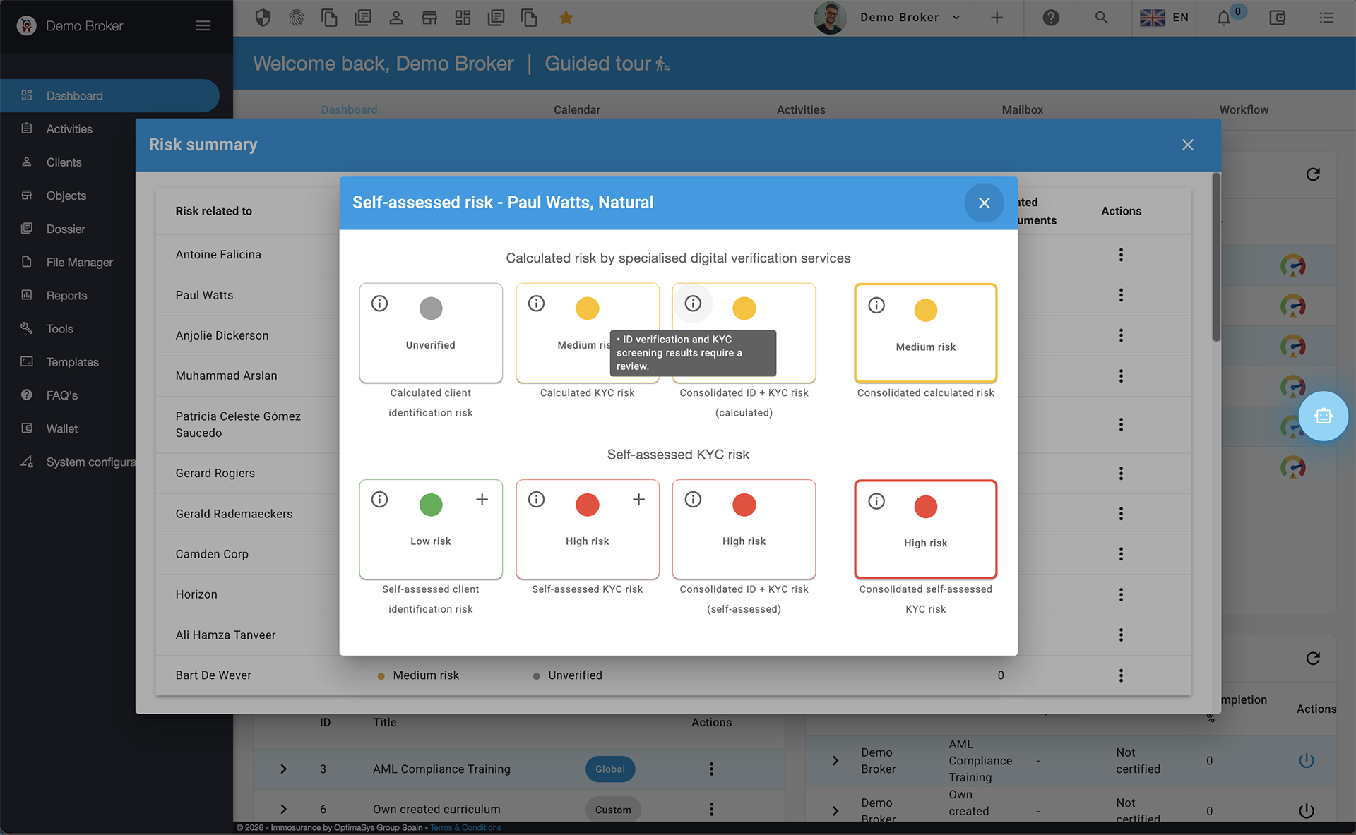 Risk management dashboard